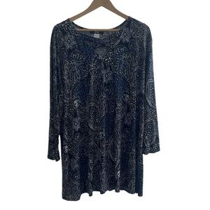J Lee Tunic Dress Long Sleeve Paisley Print Plus Size